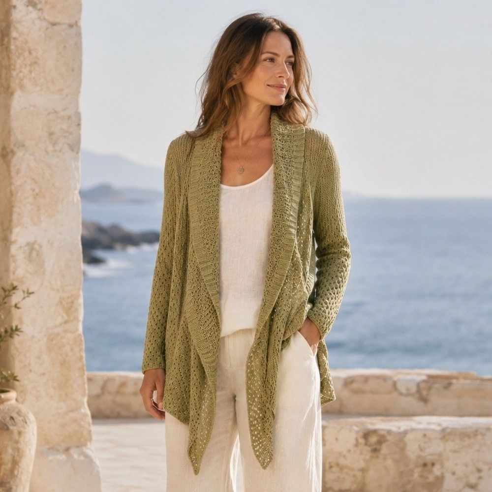 Peruvian Connection Womens Waterfall Cardigan S Sage Green Pima Cotton Lagenlook